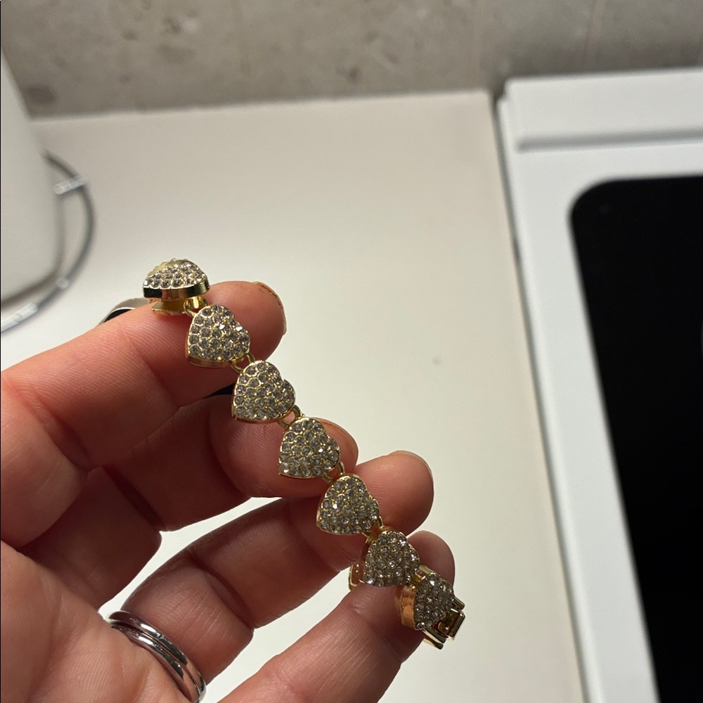 14KGold Heart Bracelet with Crystals